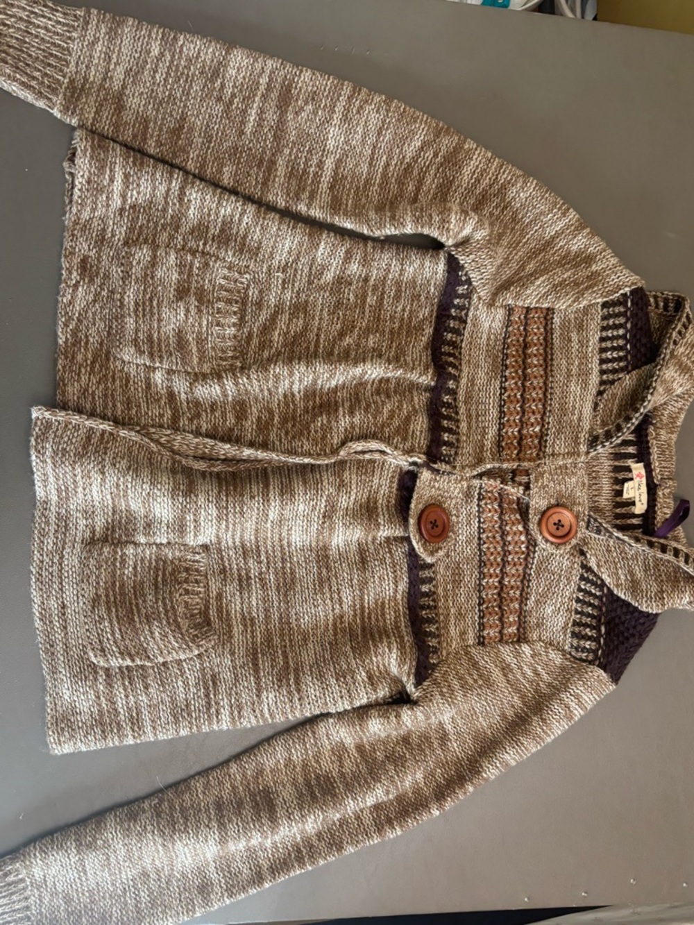 Knitted Button-Up Cardigan Sweater in Heathered Beige